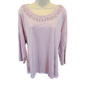 J.jill soft shimmer tee lavanded sequin neckline long sleeve light casual top XL